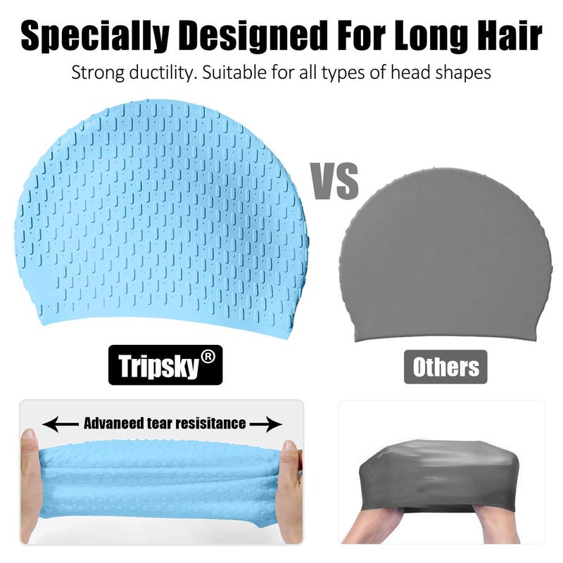 Tripsky Silicone Swim Cap,Comfortable Bathing Cap Ideal for Curly Short Medium Long Hair, Swimming Cap for Women and Men, Shower Caps Keep Hairstyle Unchanged (Blue) - Image 5